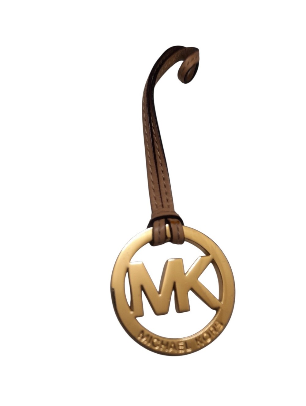 Michael Kors Beige Leather MK Logo Keychain Pendant Bag Charm